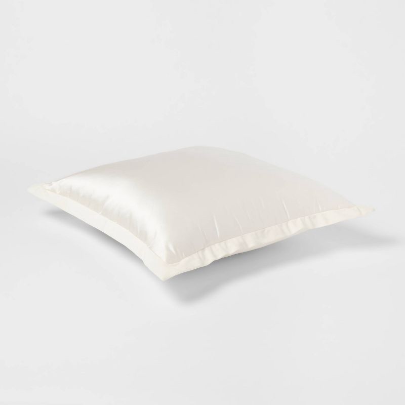 slide 3 of 4, 24"x24" Luxe Euro Sateen with Velvet Trim Decorative Pillow Ivory/White - Threshold™: Polyester Fiber Filled, 1 ct