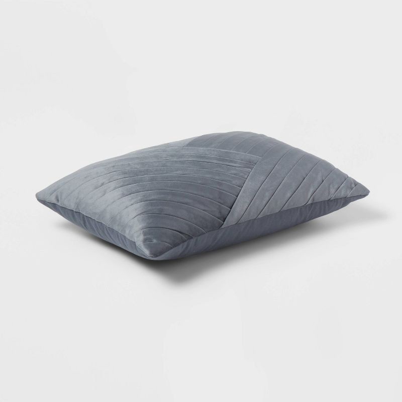 slide 2 of 3, 14"x20" Luxe Oblong Velvet Pleated Decorative Pillow Slate Blue - Threshold™: Cotton Velour, Indoor Use, STANDARD 100 by OEKO-TEX, 1 ct