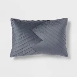 14"x20" Luxe Oblong Velvet Pleated Decorative Pillow Slate Blue - Threshold™: Cotton Velour, Indoor Use, STANDARD 100 by OEKO-TEX