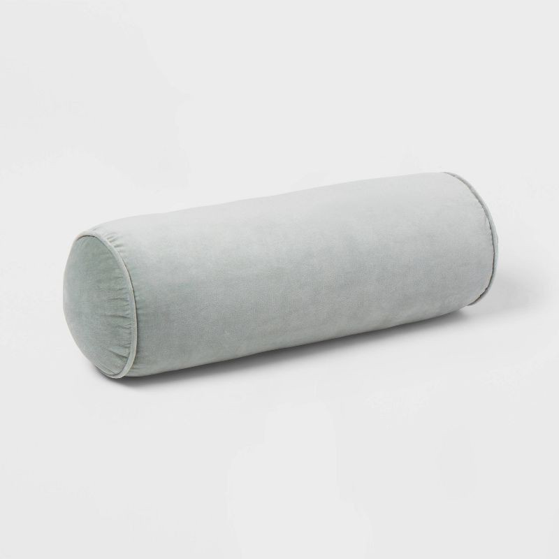 slide 2 of 3, 8"x22" Luxe Round Velvet Bolster Decorative Pillow Light Teal Green - Threshold™, 1 ct