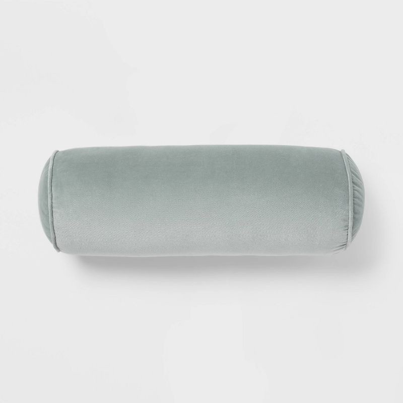 slide 1 of 3, 8"x22" Luxe Round Velvet Bolster Decorative Pillow Light Teal Green - Threshold™, 1 ct