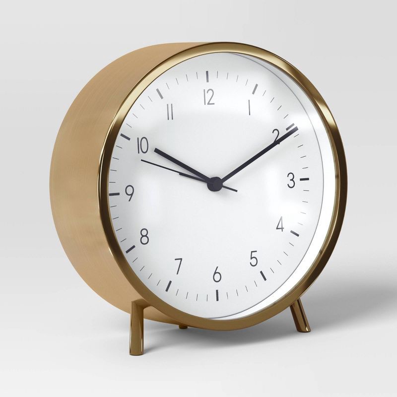 slide 3 of 3, 6" Mantle Clock with Alarm Brass - Threshold™: Modern White Face, Table & Desk Timepiece, 1 ct