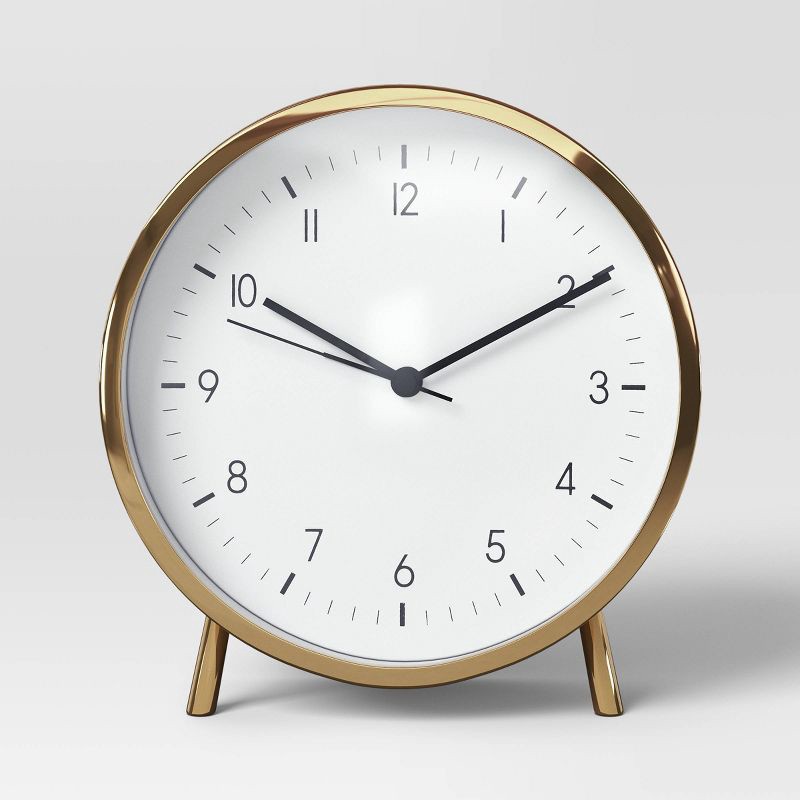 slide 1 of 3, 6" Mantle Clock with Alarm Brass - Threshold™: Modern White Face, Table & Desk Timepiece, 1 ct
