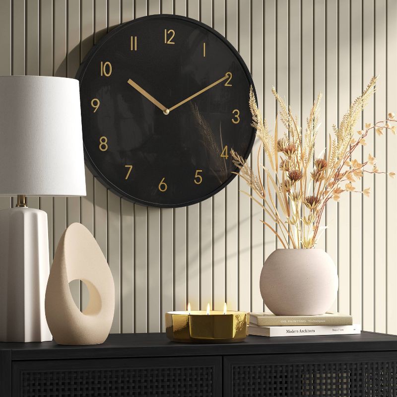slide 2 of 3, 16" Luxe Wall Clock Black/Brass - Threshold™: Sleek Round Design for Home Decor, 1 ct