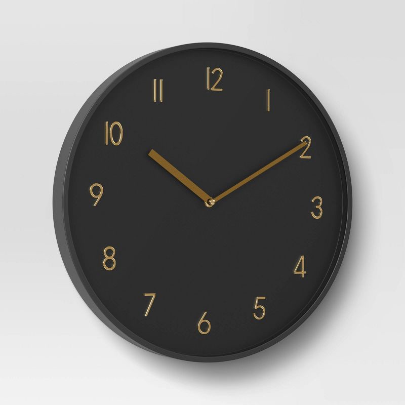 slide 3 of 3, 16" Luxe Wall Clock Black/Brass - Threshold™: Sleek Round Design for Home Decor, 1 ct