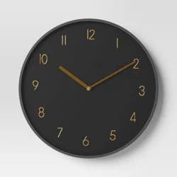 16" Luxe Wall Clock Black/Brass - Threshold™: Sleek Round Design for Home Decor