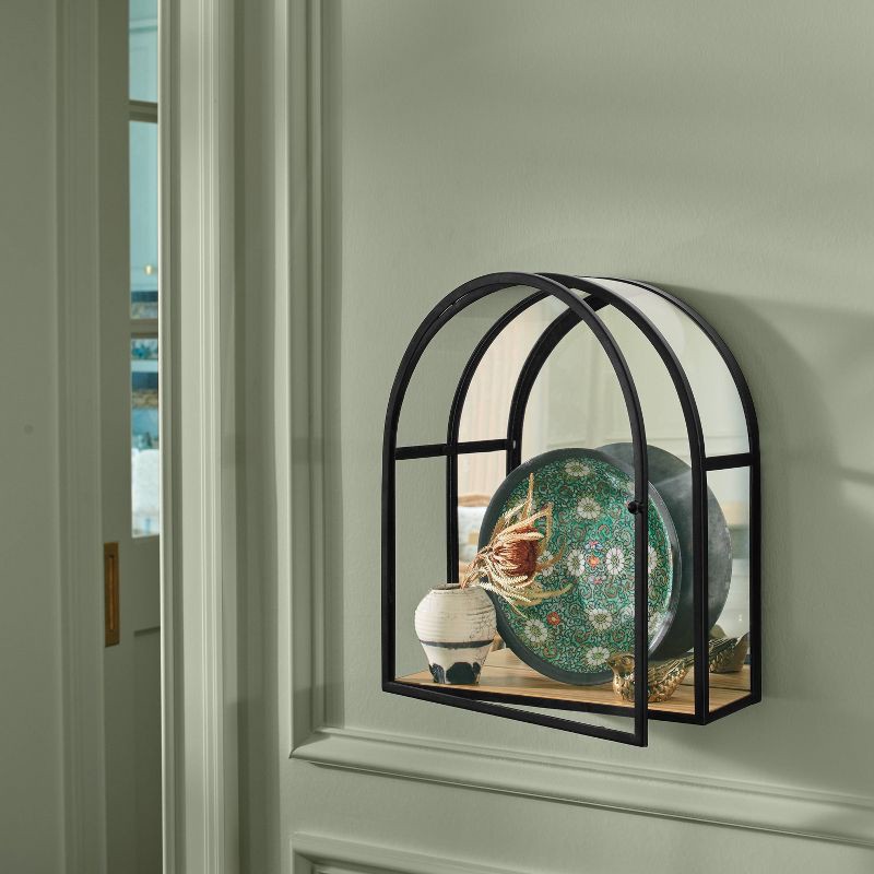slide 2 of 5, 12"x14" Arched Mirrored Display Box Black - Threshold™: Modern Vertical Decor with Shelf, 1 ct