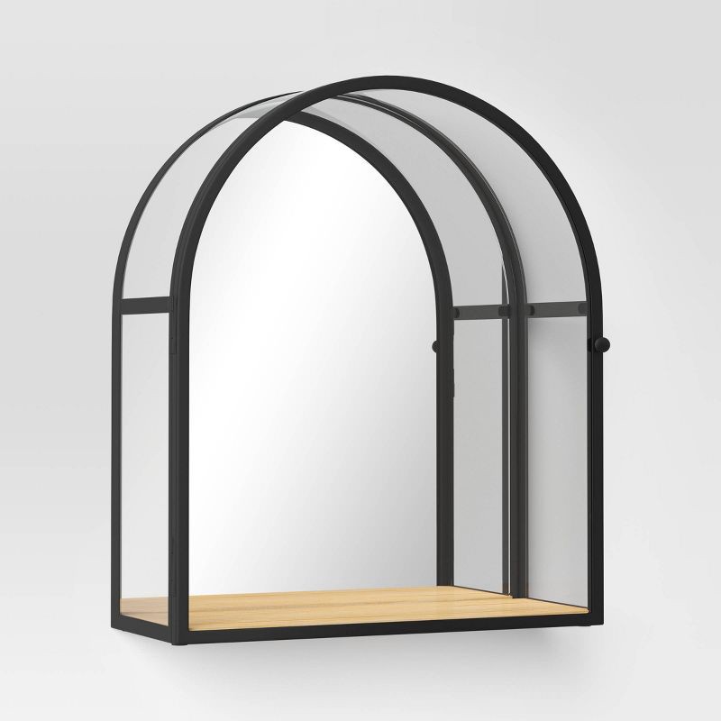 slide 3 of 5, 12"x14" Arched Mirrored Display Box Black - Threshold™: Modern Vertical Decor with Shelf, 1 ct