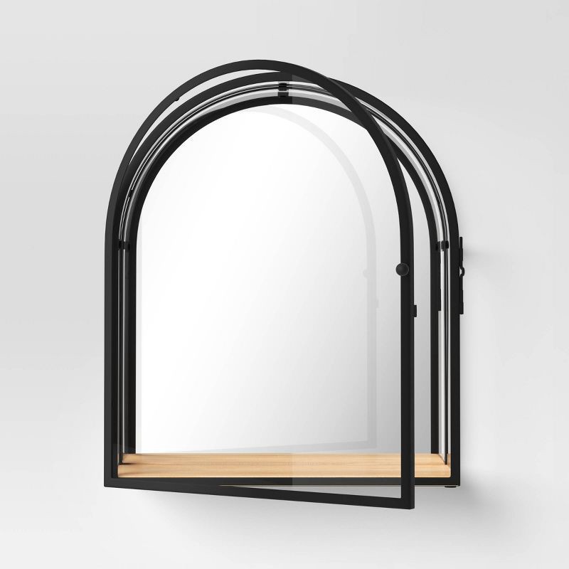 slide 5 of 5, 12"x14" Arched Mirrored Display Box Black - Threshold™: Modern Vertical Decor with Shelf, 1 ct
