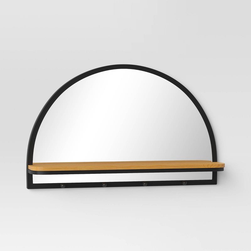slide 3 of 4, 24"x15" Arch Wall Mirror with Shelf and Pegs Brown/Black - Threshold™: Modern Style, Horizontal Orientation, Includes Mounting Hardware, 1 ct