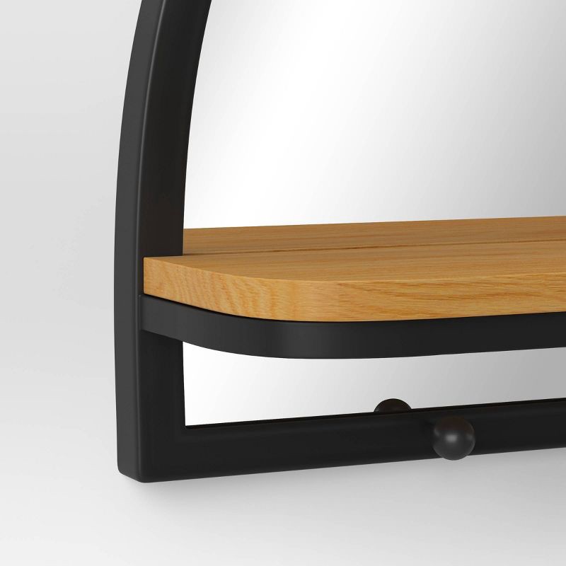 slide 4 of 4, 24"x15" Arch Wall Mirror with Shelf and Pegs Brown/Black - Threshold™: Modern Style, Horizontal Orientation, Includes Mounting Hardware, 1 ct