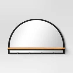 24"x15" Arch Wall Mirror with Shelf and Pegs Brown/Black - Threshold™: Modern Style, Horizontal Orientation, Includes Mounting Hardware
