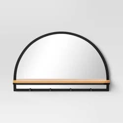 24"x15" Arch Wall Mirror with Shelf and Pegs Brown/Black - Threshold™: Modern Style, Horizontal Orientation, Includes Mounting Hardware