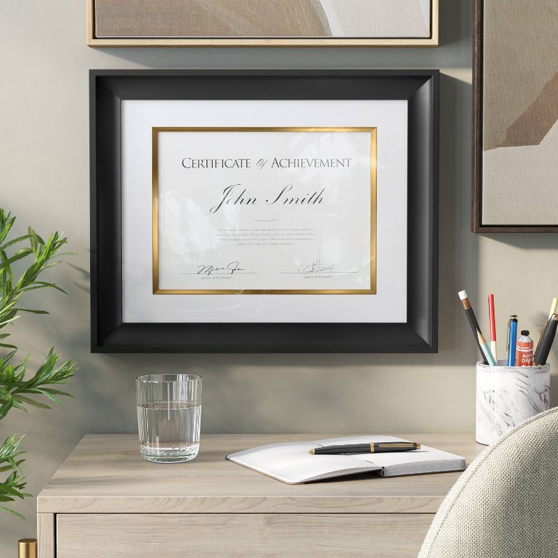 slide 2 of 4, 11"x14" Matted to 8.5"x11" Certificate Frame Black - Threshold™: Modern Style, Sawtooth Mount, MDF Material, 1 ct