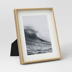 8"x10" Deep Profile Metal Table Frame Brass - Threshold™: Modern Style, Easel Back, Die Cut Mat, Steel Material