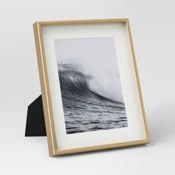 8"x10" Deep Profile Metal Table Frame Brass - Threshold™: Modern Style, Easel Back, Die Cut Mat, Steel Material