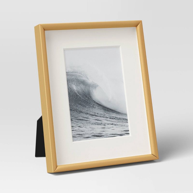 slide 1 of 4, 5"x7" Deep Profile Metal Table Frame Brass - Threshold™: Steel, Easel Back, Modern Style, 1 ct