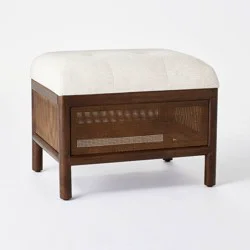 Threshold designed w/Studio McGee Woodspring Cane Base Ottoman Dark Walnut/Cream (FA) - Threshold™ designed with Studio McGee