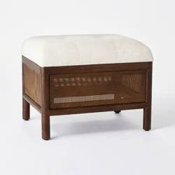 Threshold designed w/Studio McGee Woodspring Cane Base Ottoman Dark Walnut/Cream (FA) - Threshold™ designed with Studio McGee