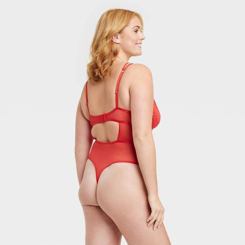 Women's Lace and Mesh Lingerie Bodysuit - Auden™ Red XS