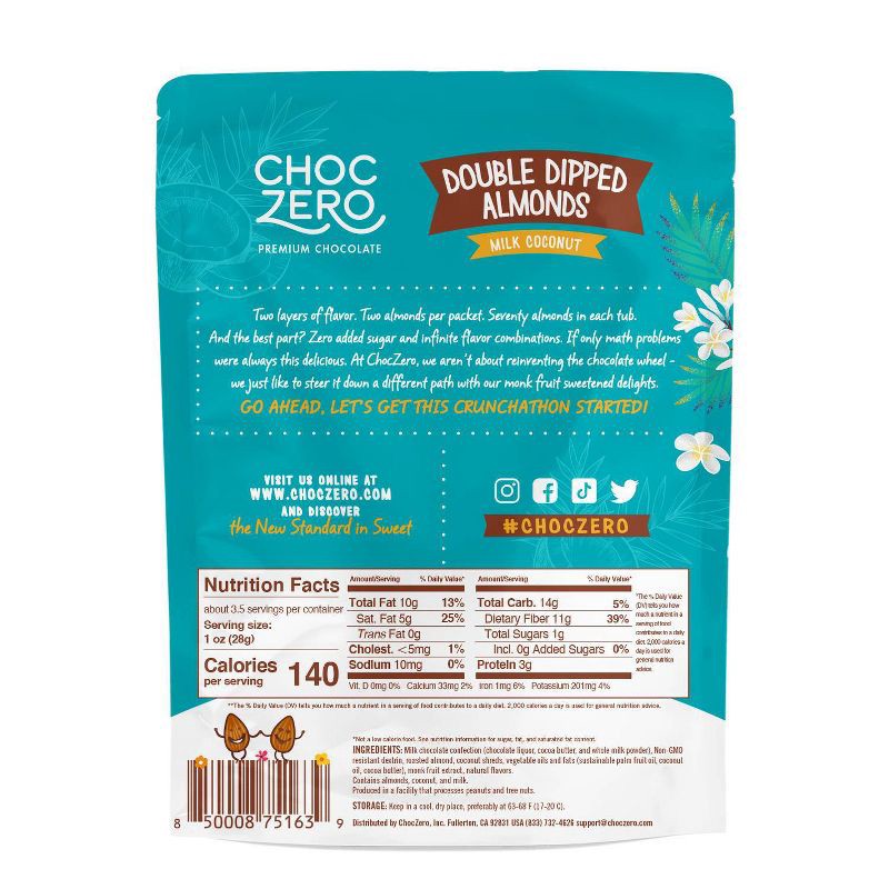 slide 2 of 3, ChocZero Choc Zero Milk Chocolate Double Dipped Coconut Almonds - 3.5oz, 3.5 oz