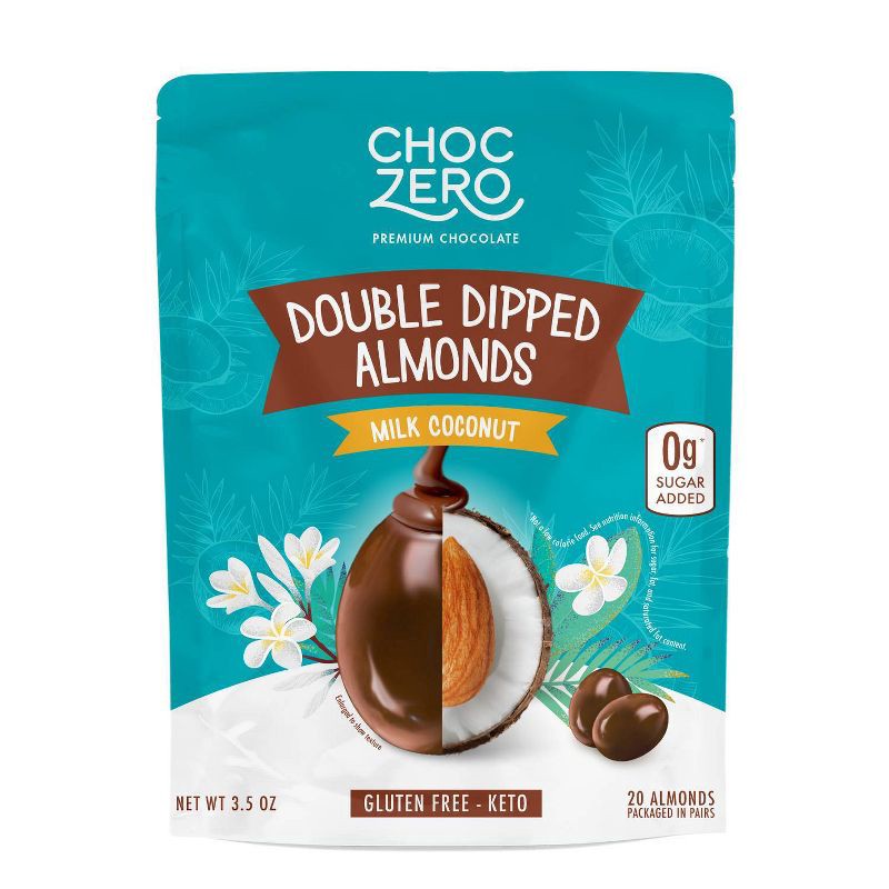 slide 1 of 3, ChocZero Choc Zero Milk Chocolate Double Dipped Coconut Almonds - 3.5oz, 3.5 oz