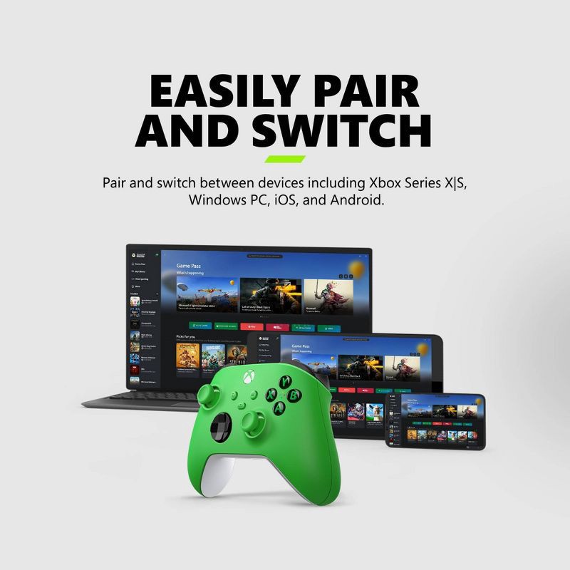 slide 6 of 7, Microsoft Xbox Series X|S Wireless Controller - Velocity Green: Bluetooth USB-C Joystick, 1 ct