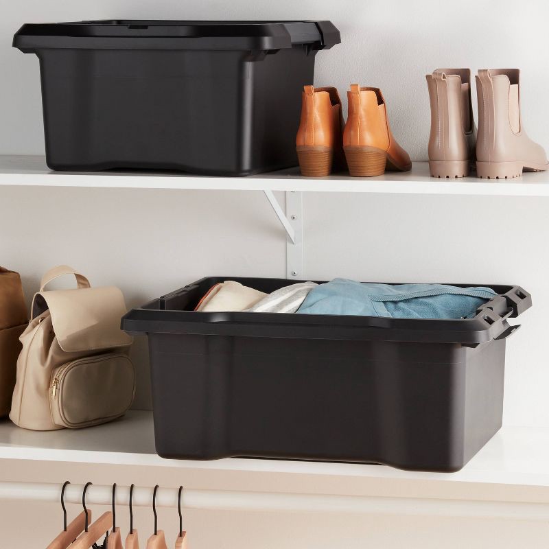 slide 2 of 3, 12gal Medium Latching Storage Tote Black - Brightroom™: Stackable Utility Storage Bin with Lid & Handles, 12 gal