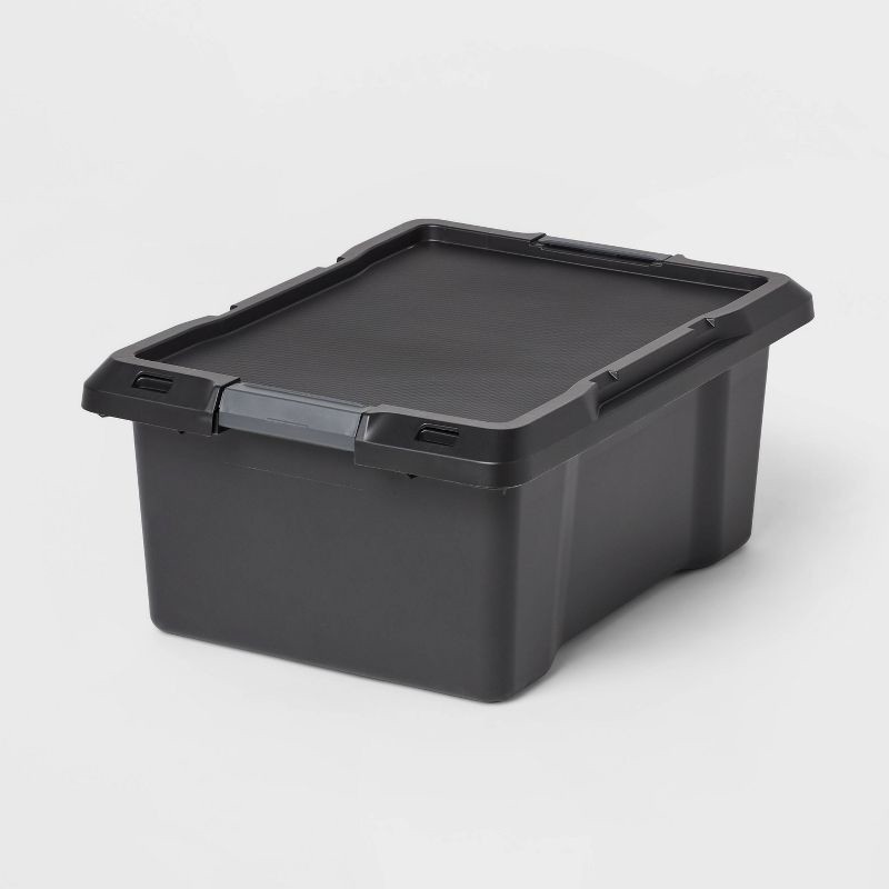 slide 1 of 3, 12gal Medium Latching Storage Tote Black - Brightroom™: Stackable Utility Storage Bin with Lid & Handles, 12 gal