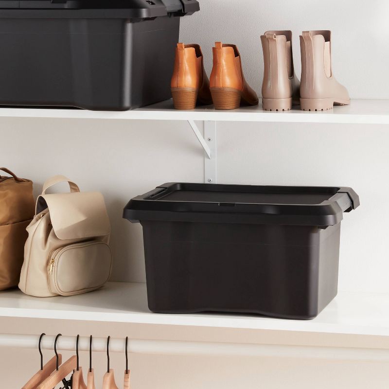 slide 2 of 3, 7gal Small Latching Storage Tote Black - Brightroom™: Stackable Utility Storage Bin with Lid & Handles, 7 gal