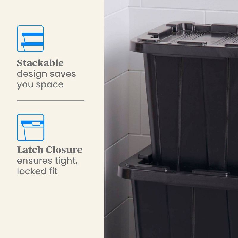 slide 4 of 6, 7gal Small Latching Storage Tote Black - Brightroom™: Stackable Utility Storage Bin with Lid & Handles, 7 gal