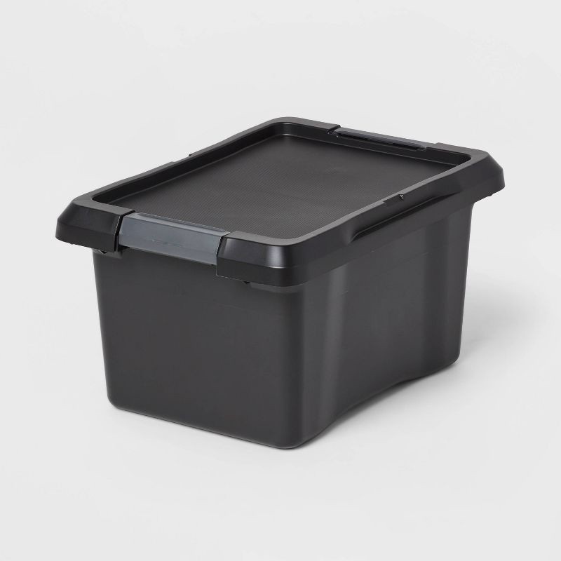 slide 1 of 3, 7gal Small Latching Storage Tote Black - Brightroom™: Stackable Utility Storage Bin with Lid & Handles, 7 gal