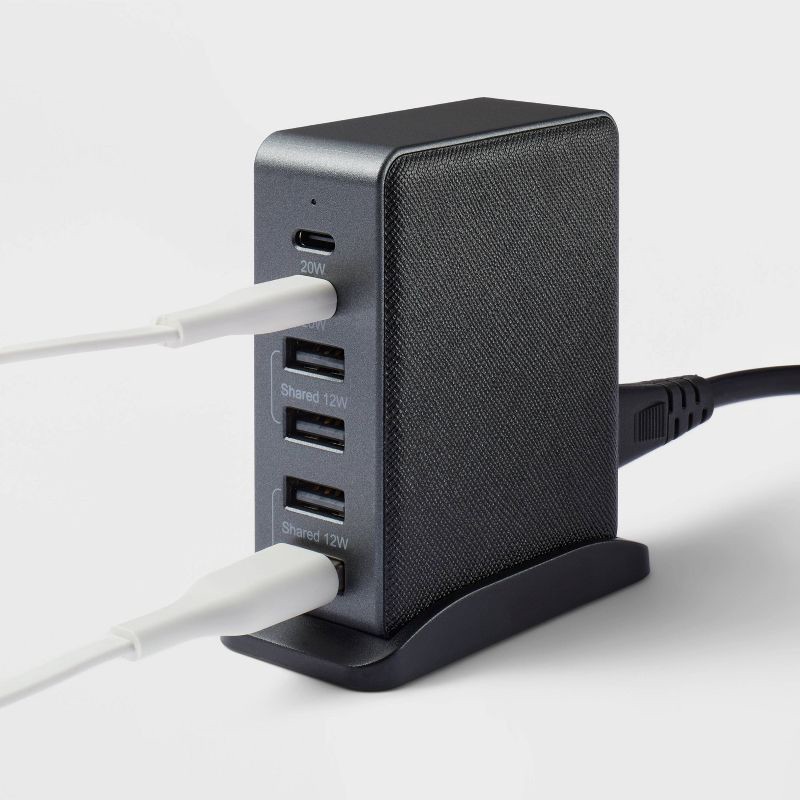 slide 2 of 3, 6-Port Charging Hub Vertical 2C + 4A - heyday™ Black Saffiano: USB Tower Charger, 1 ct