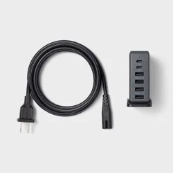 6-Port Charging Hub Vertical 2C + 4A - heyday™ Black Saffiano: USB Tower Charger