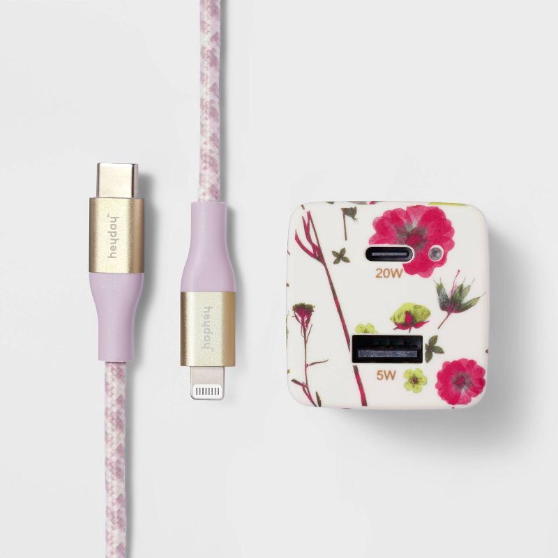 slide 1 of 3, 2-Port Wall Charger with 6' Lightning to USB-C Cable - heyday™ Floral, 1 ct