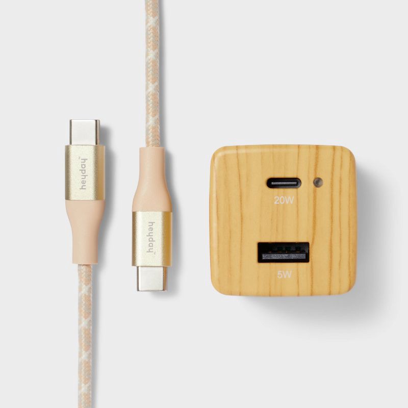 slide 1 of 3, 2-Port Wall Charger with 6' USB-C to USB-C Cable - heyday™ White Pine, 1 ct