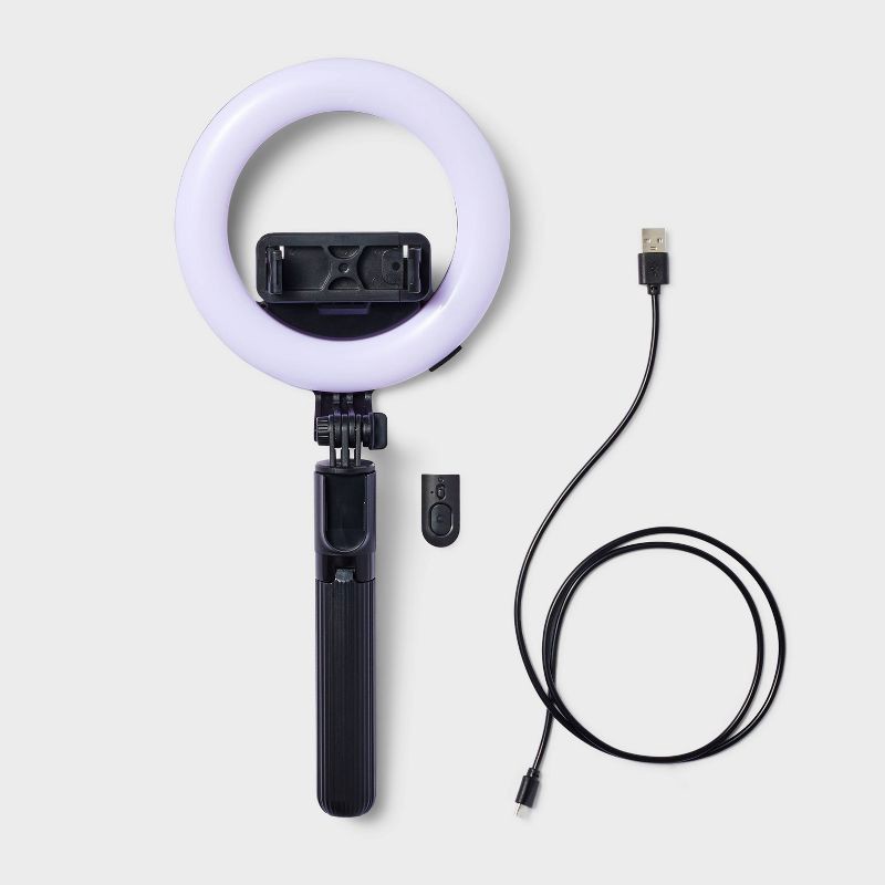 slide 3 of 3, Tripod Selfie Stick with LED Ring Light - heyday™ Black: Ball Head, Plastic, 1 ct