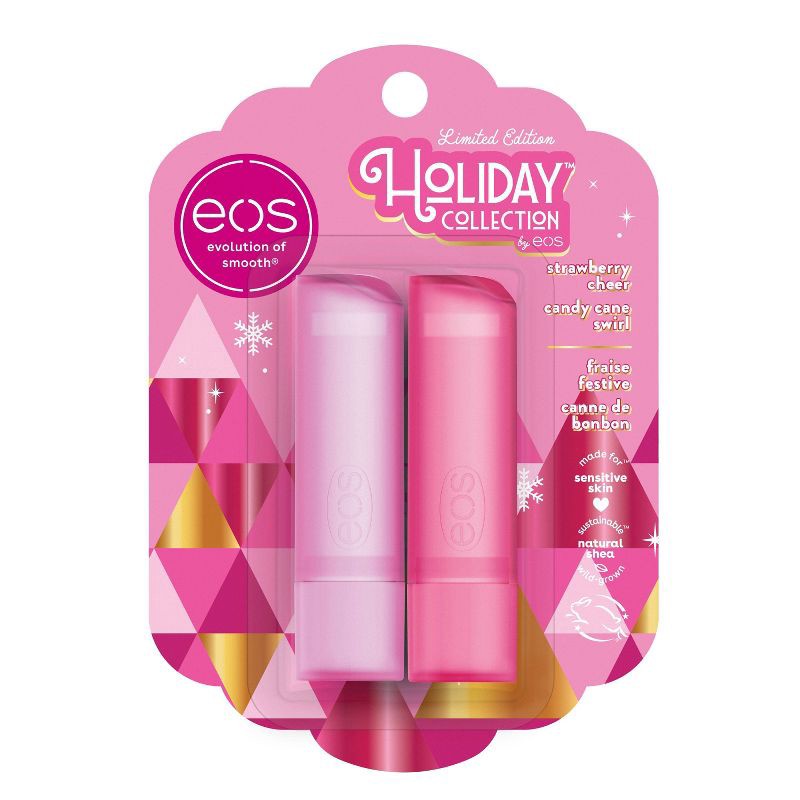 slide 1 of 7, eos Holiday Lip Balm Sticks - Strawberry Cheer & Candy Cane Swirl - 0.28oz/2pk, 0.28 oz, 2 ct