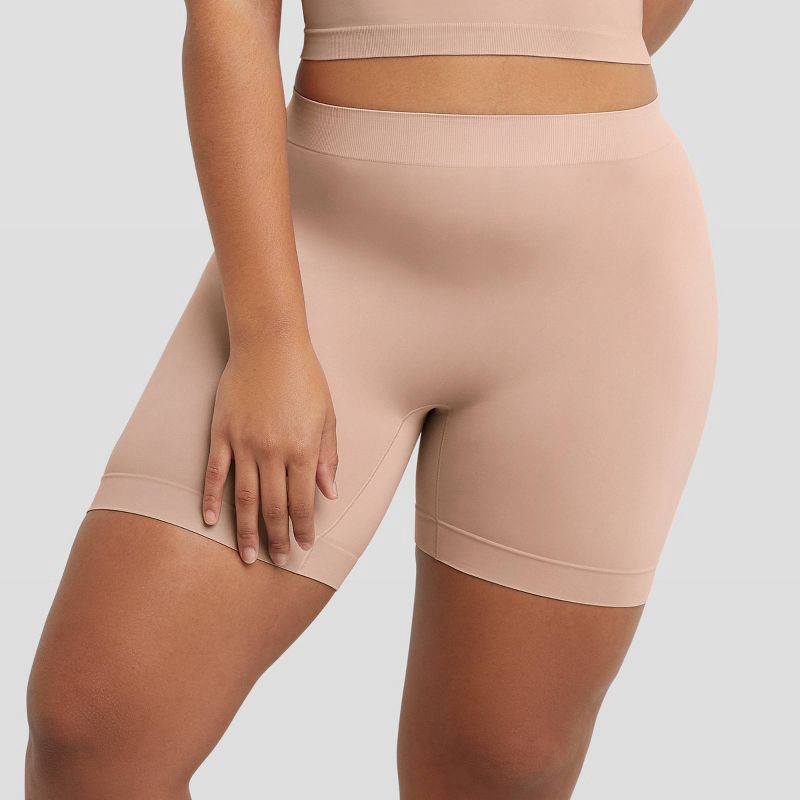 slide 1 of 4, Maidenform Women's Shapewear Seamless Smoothing Light Shaping Shorts MST003 - Evening Blush 3XL: Nylon Spandex Knit, 1 ct