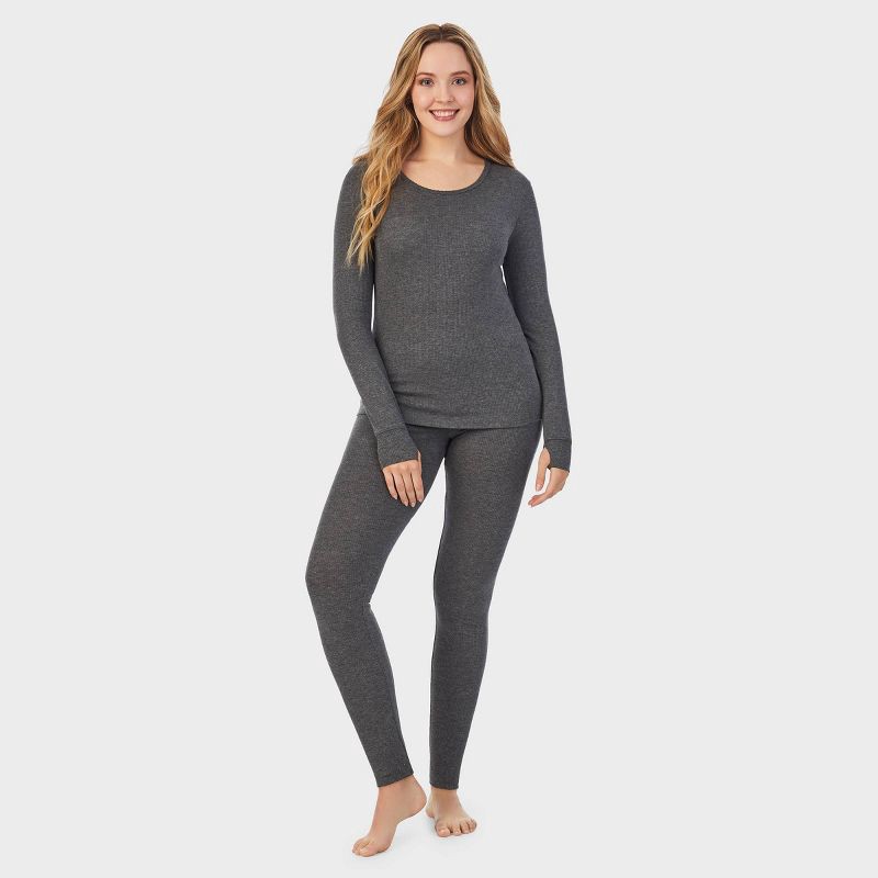 Warm Essentials by Cuddl Duds Women's Retro Ribbed Long Sleeve Scoop Neck  Pajama Top - Gray XL 1 ct