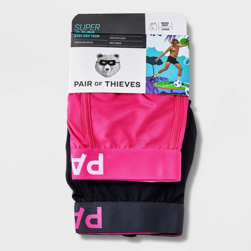 slide 4 of 4, Pair of Thieves Men's SuperCool Boxer Briefs 2pk - Pink/Black L: Mesh, Full Waistband Elastic, 2 ct