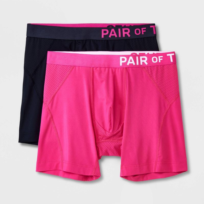 slide 1 of 4, Pair of Thieves Men's SuperCool Boxer Briefs 2pk - Pink/Black L: Mesh, Full Waistband Elastic, 2 ct