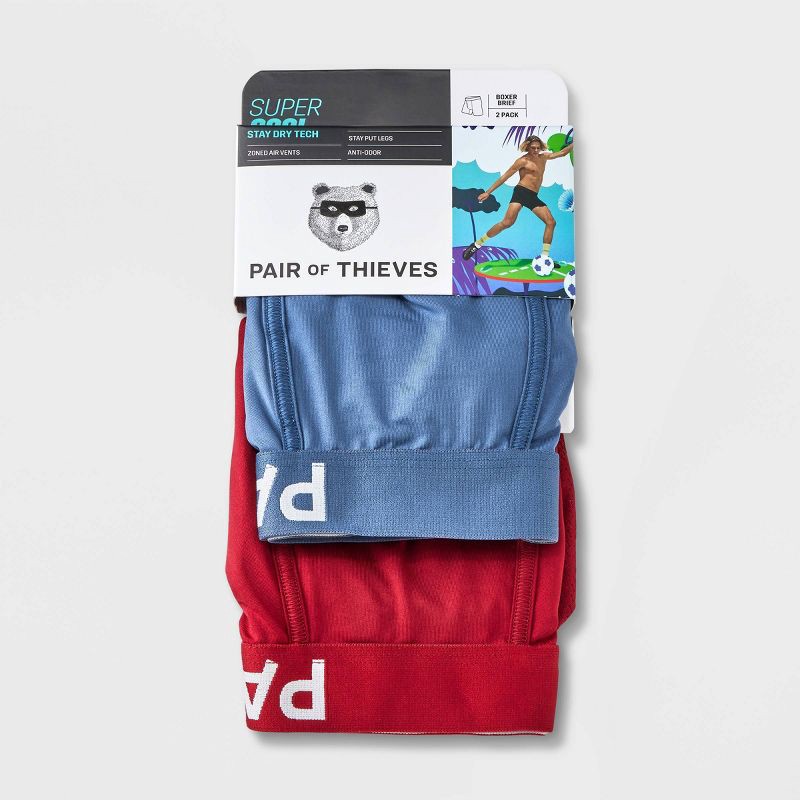 slide 4 of 4, Pair of Thieves Men's SuperCool Boxer Briefs 2pk - Blue/Maroon M: Polyester & Spandex, Knit, Machine Wash, Tumble Dry, 2 ct