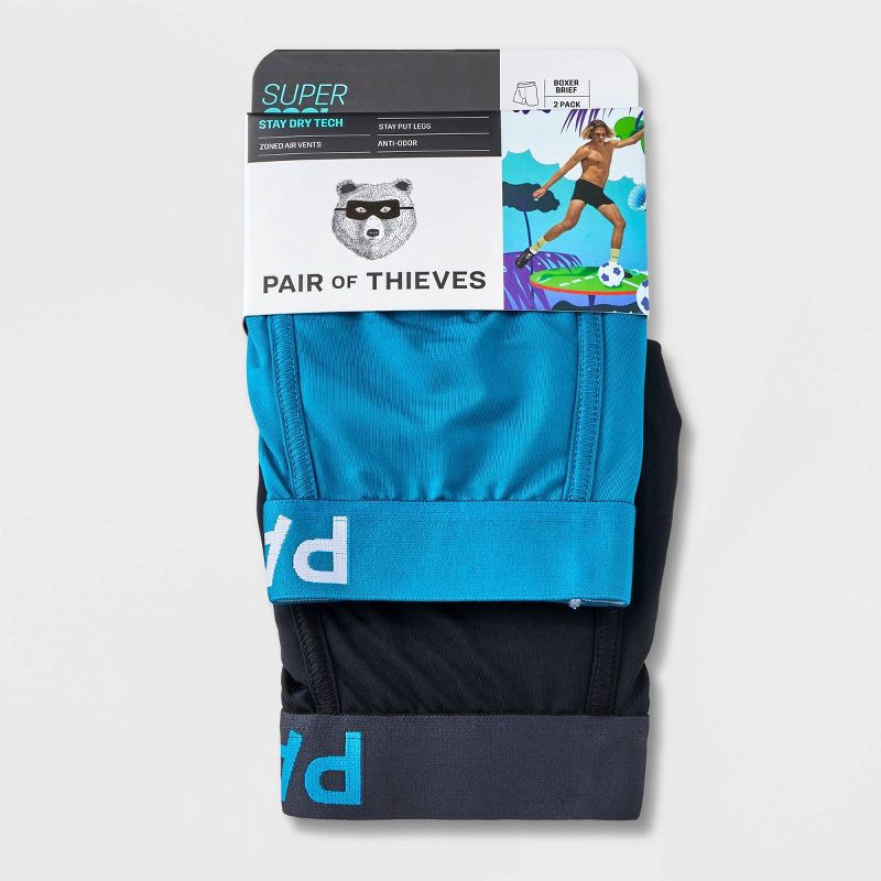 slide 4 of 4, Pair of Thieves Men's SuperCool Boxer Briefs 2pk - Teal Blue/Black M: Polyester Spandex Mesh, Medium Size, 2 ct