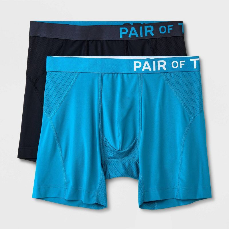 slide 1 of 4, Pair of Thieves Men's SuperCool Boxer Briefs 2pk - Teal Blue/Black XL: Polyester-Spandex Blend, Solid Pattern, Knit Construction, 2 ct