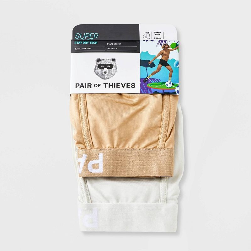 slide 4 of 4, Pair of Thieves Men's SuperCool Boxer Briefs 2pk - Neutral L: Knit Polyester Spandex, Solid Pattern, 2 ct