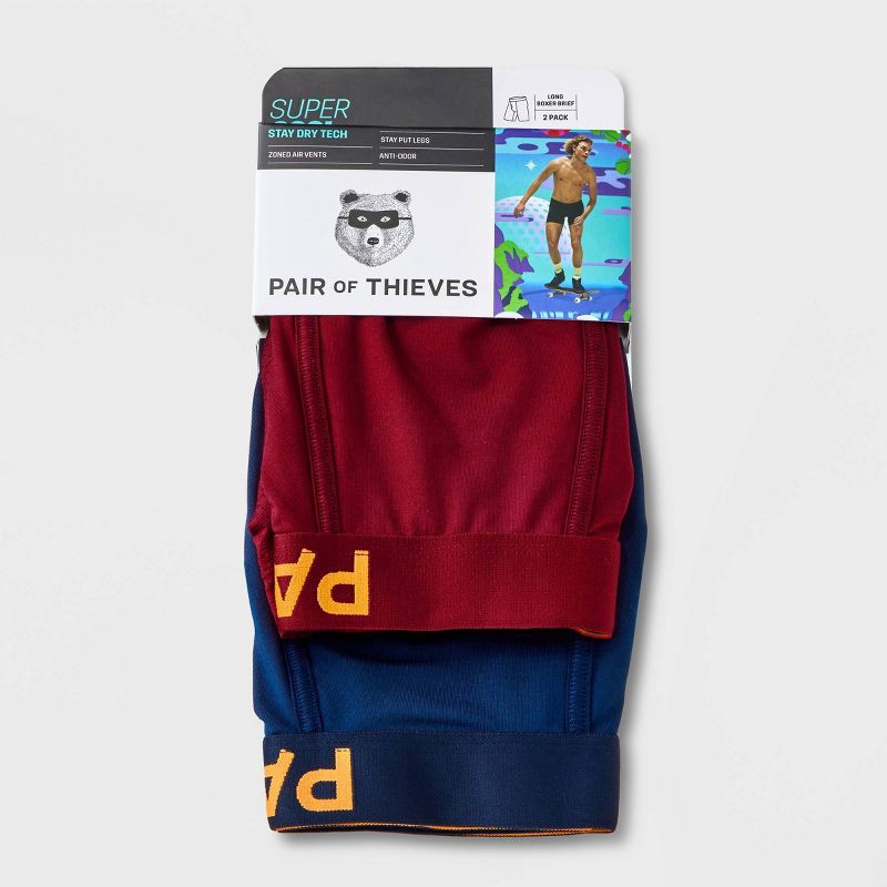 slide 4 of 4, Pair of Thieves Men's SuperCool Long Leg Boxer Briefs 2pk - Red/Blue S: Mesh, Solid Pattern, Small Size, 2 ct