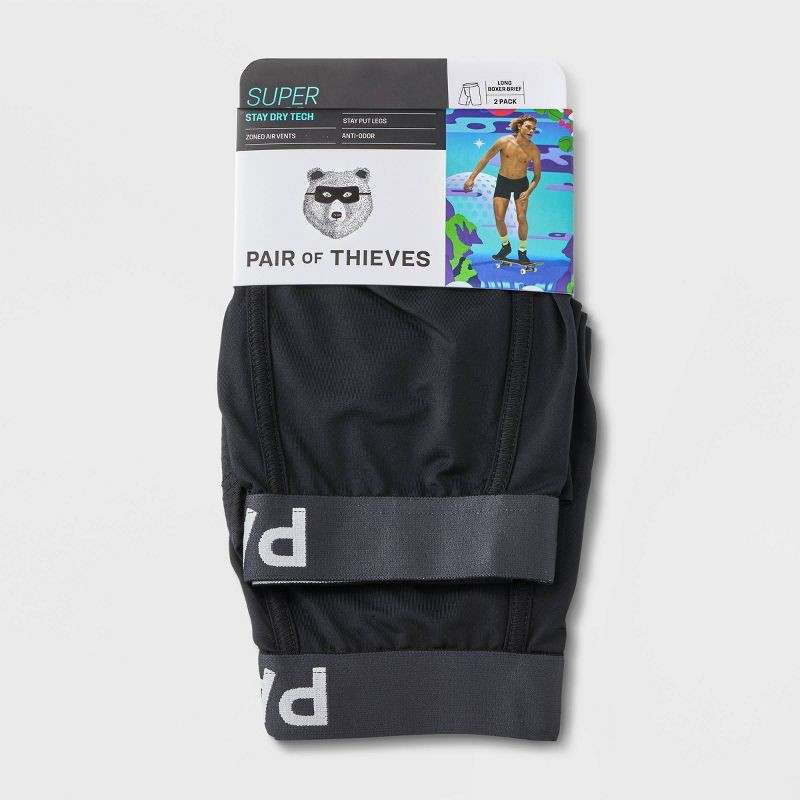 slide 4 of 4, Pair of Thieves Men's SuperCool Long Leg Boxer Briefs 2pk - Black XL: Knit Polyester Spandex, Solid Pattern, 2 ct