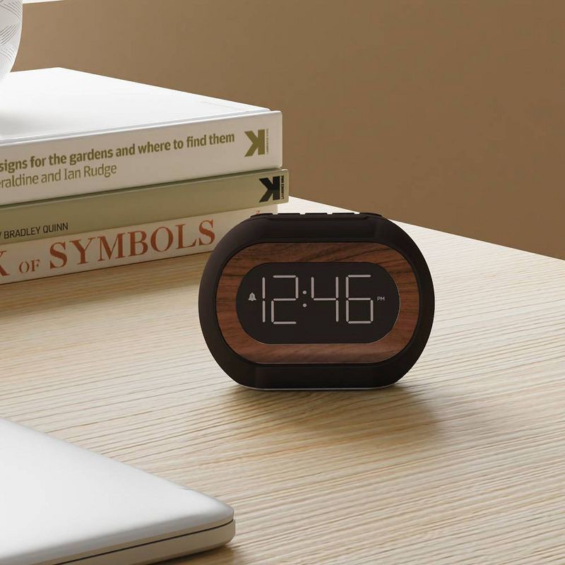 slide 2 of 4, Capsule Alarm Table Clock Black - Capello: LED Display, Wood Accent, Modern Bedroom & Bedside Design, 1 ct