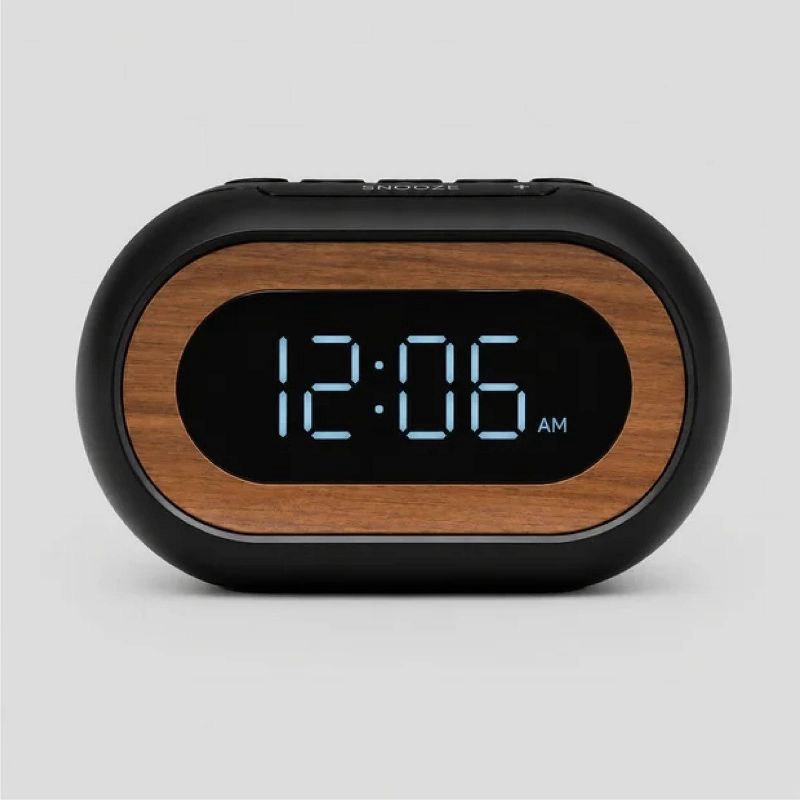 slide 1 of 6, Capsule Alarm Table Clock Black - Capello: LED Display, Wood Accent, Modern Bedroom & Bedside Design, 1 ct